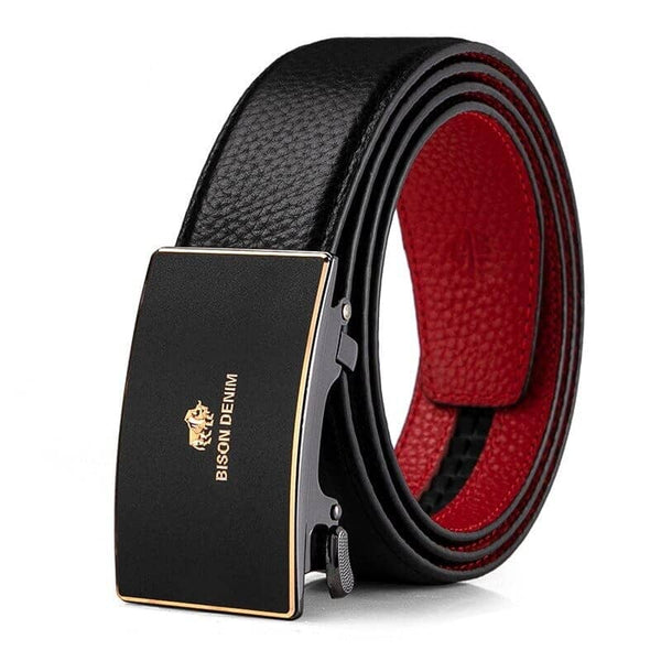 Cinto Masculino Social de Couro Bison Denim Cole Cintos Contacts Brasil Preto e Dourado 110cm 