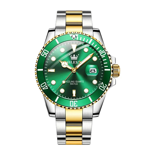 Relógio Masculino com Pulseira de Aço Essencial Verde e Dourado Relógio Masculino com Pulseira de Aço Contacts Brasil 
