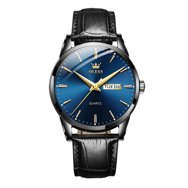 Relógio Masculino com Pulseira de Couro Maestro Azul e Preto Relógio Masculino com Pulseira de Couro Contacts Brasil 